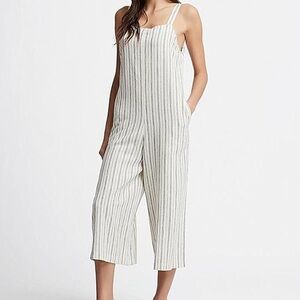 Uniqlo Cream and Gray Striped Jumpsuit